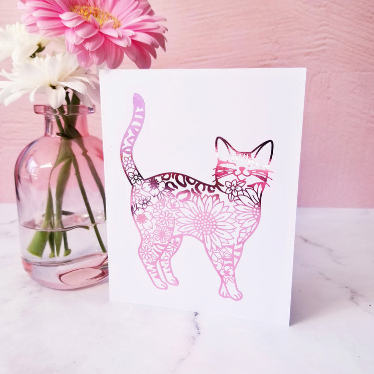 Bengal Cat Rose Metallic Foil Art Card