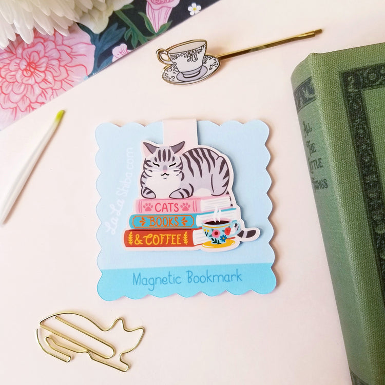 Cats, Books and Coffee Magnetic Bookmark