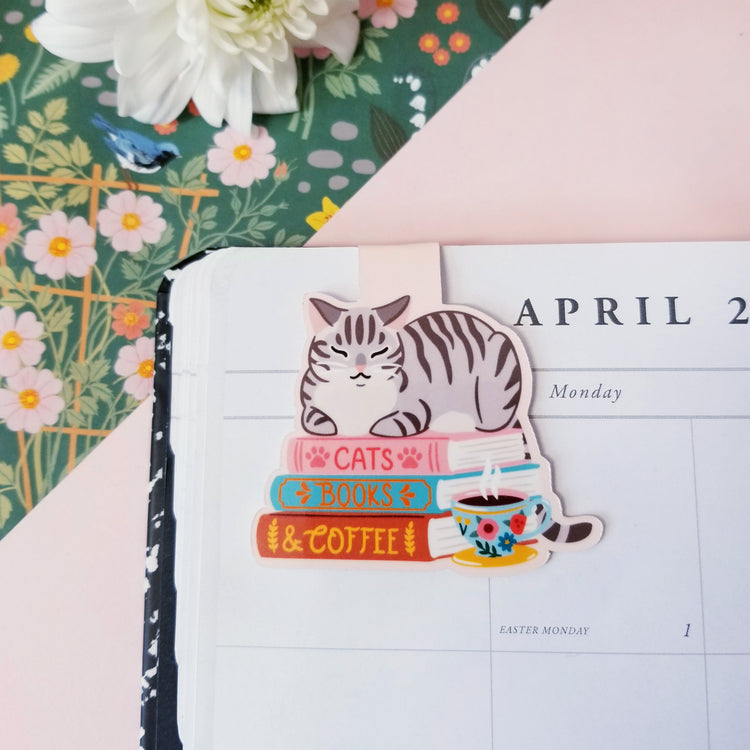 Cats, Books and Coffee Magnetic Bookmark