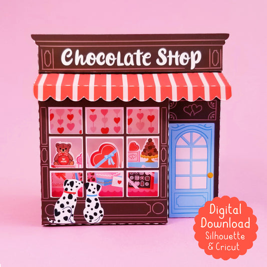 Print and Cut Chocolate Shop 3D Gift Box for Silhouette and Cricut Cutting Machines