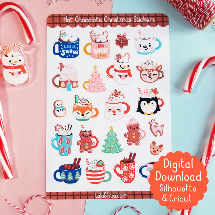 Print and Cut Christmas Hot Cocoa Mug Stickers for Silhouette and Cricut