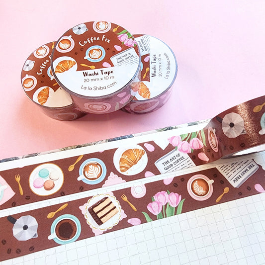 Coffee Fix Washi Tape 20mm, Coffee Theme Washi Tape, Masking Tape, Stationery gift