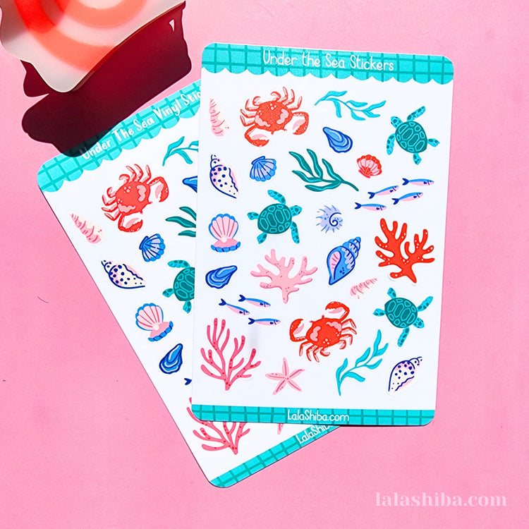 Under The Sea Vinyl Sticker Sheet, Journaling Stickers, Stationery, Shipped, Stickers