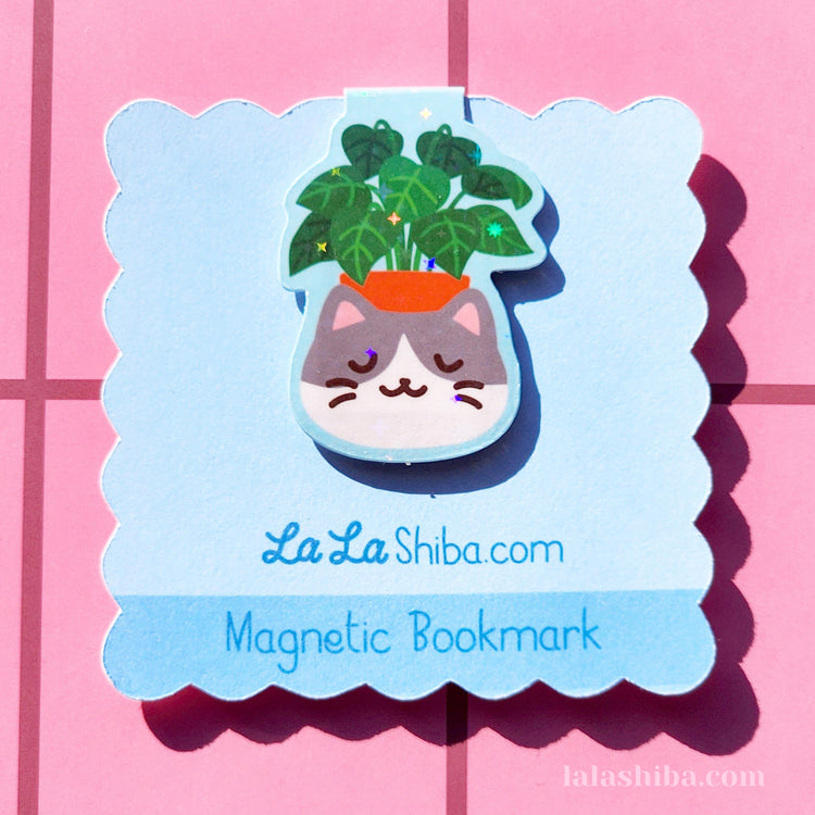Kitty Planter Magnetic Bookmark, Kawaii Cat Plant Pot Bookmark, Shipped