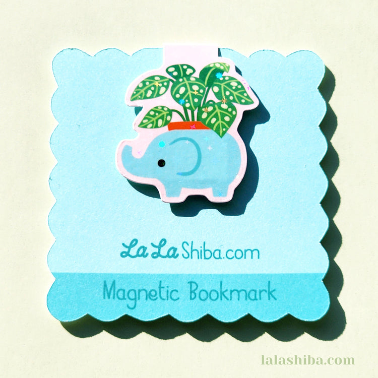 Elephant Planter Magnetic Bookmark, Kawaii Elephant Plant Pot Bookmark, Shipped