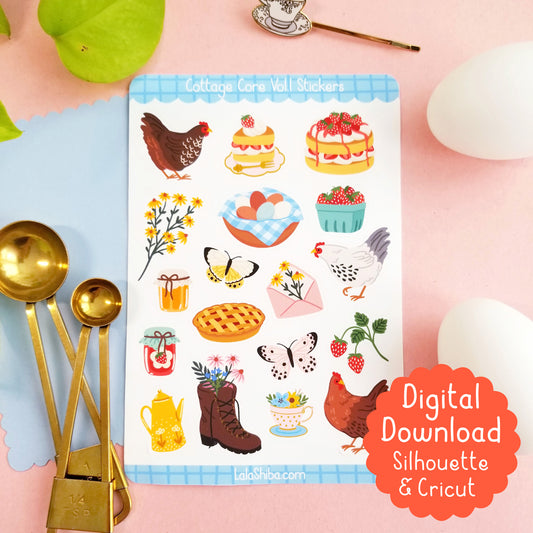 Print and Cut Cottage Core Planner Stickers Set 1