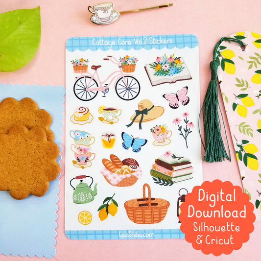 Print and Cut Cottage Core Planner Stickers Set 2