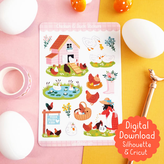 Print and Cut Chicken and Duck Cottage Planner Stickers