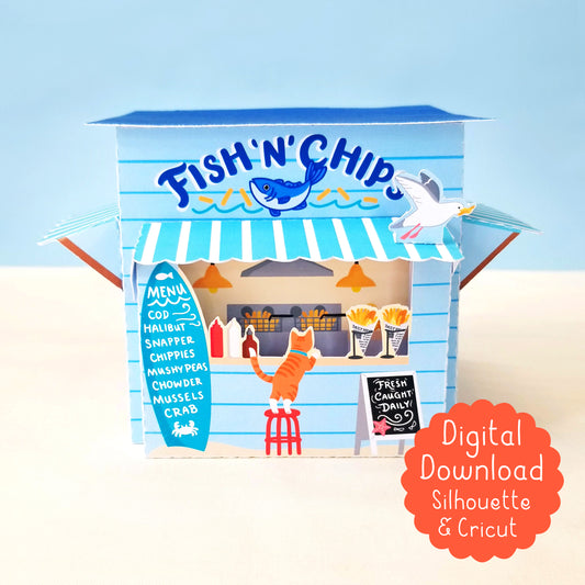 Fish And Chips Print And Cut 3D Gift Box SVG Cutfile for Silhouette and Cricut