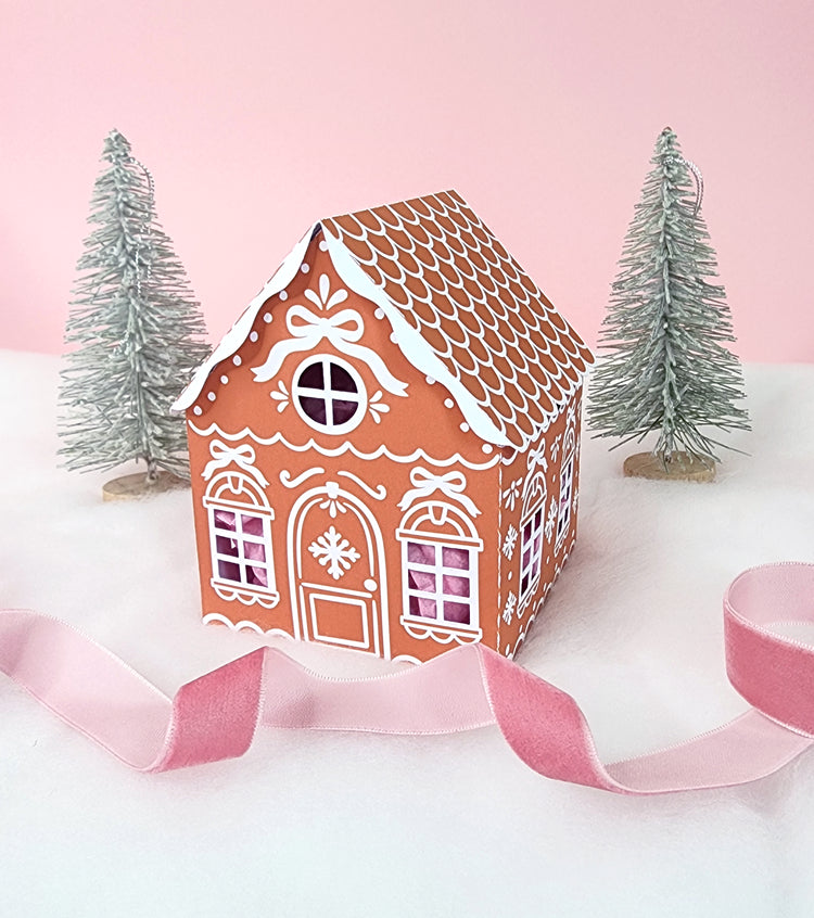 Print and Cut Gingerbread House with Bows 3D Gift Box
