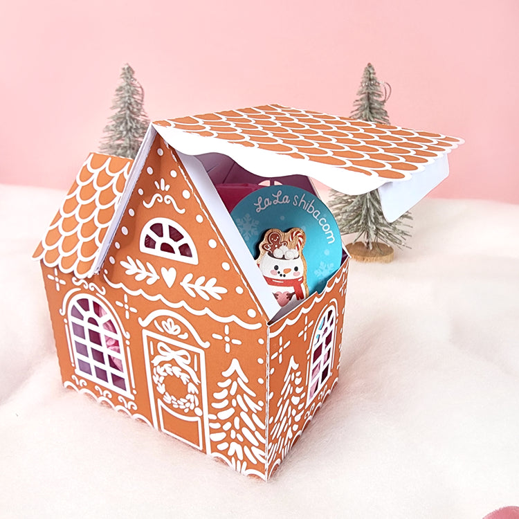 Print and Cut Gingerbread House with Trees Gift Box