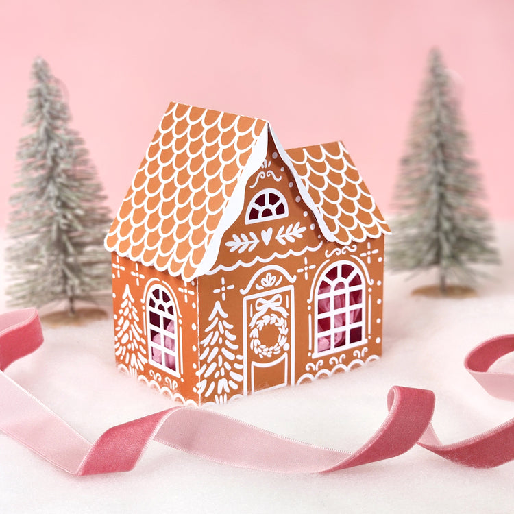 Print and Cut Gingerbread House with Trees Gift Box