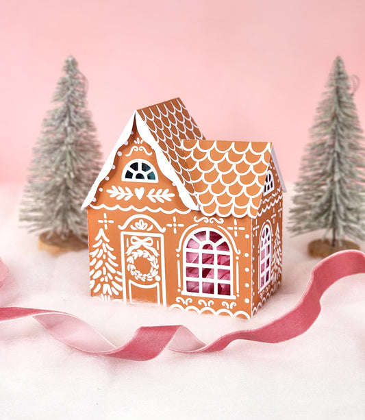 Print and Cut Gingerbread House with Trees Gift Box