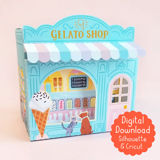 3D Gelato Shop Gift Box SVG for Silhouette and Cricut