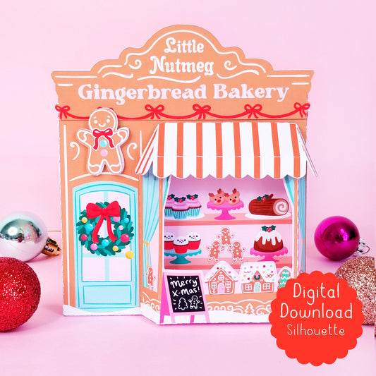 Christmas Gingerbread Bakery 3D Gift Box SVG file for Silhouette Cutting Machines