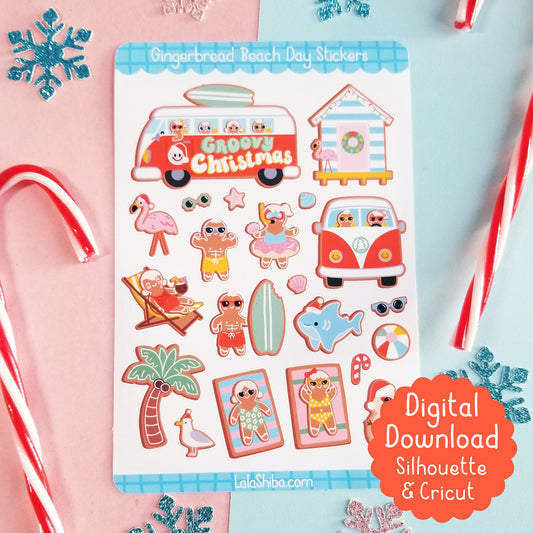 Print and Cut Gingerbreadman Beach Day Stickers for Silhouette and Cricut