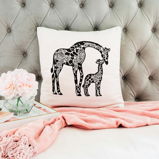 Mother Giraffe and Baby – Floral Design Printable Wall Art  SVG, PNG, JPEG | Digital Download