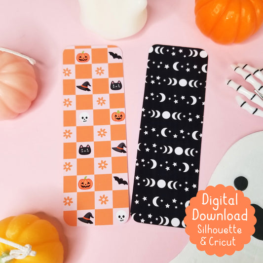 Halloween Checker Baord and Moon Print and Cut Bookmarks for Silhouette