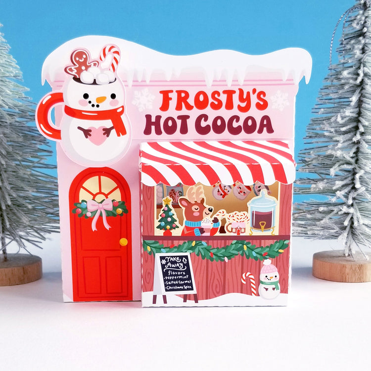 Print and Cut Frosty's Hot Cocoa Shop Gift Box SVG for Silhouette