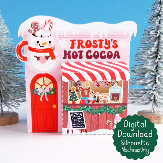 Print and Cut Frosty's Hot Cocoa Shop Gift Box SVG for Silhouette