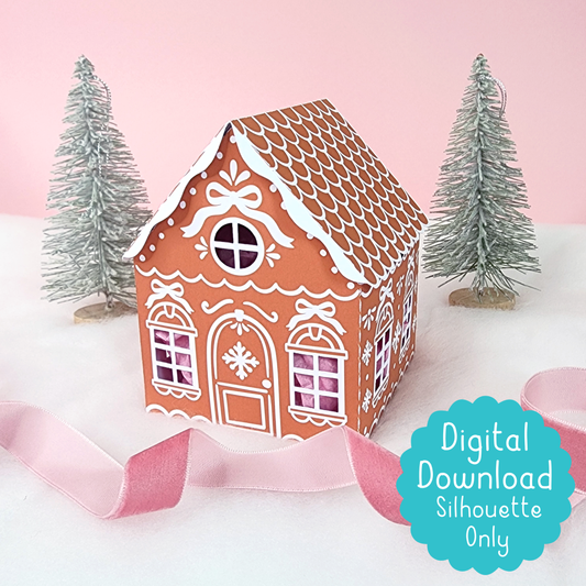 Print and Cut Gingerbread House with Bows 3D Gift Box