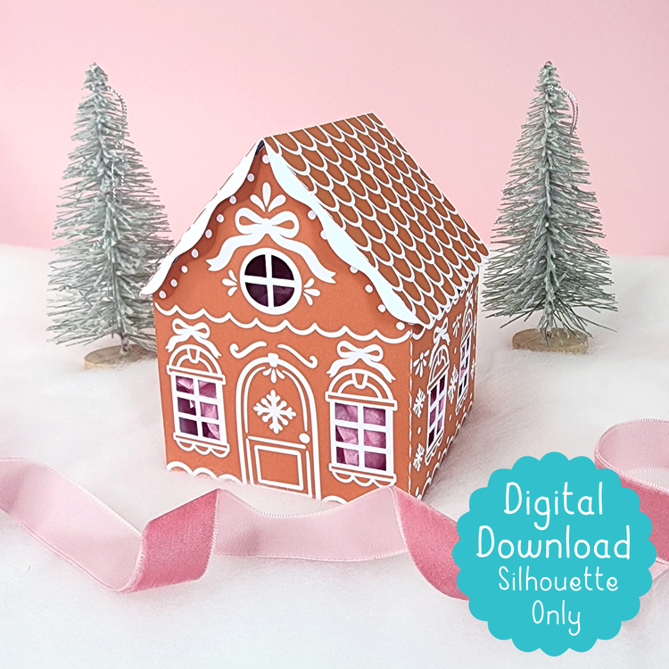 Print and Cut Gingerbread House with Bows 3D Gift Box