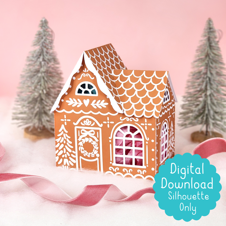 Print and Cut Gingerbread House with Trees Gift Box