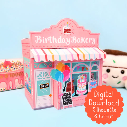 Print and Cut 3D Birthday Bakery Gift Box SVG for Silhouette and Cricut
