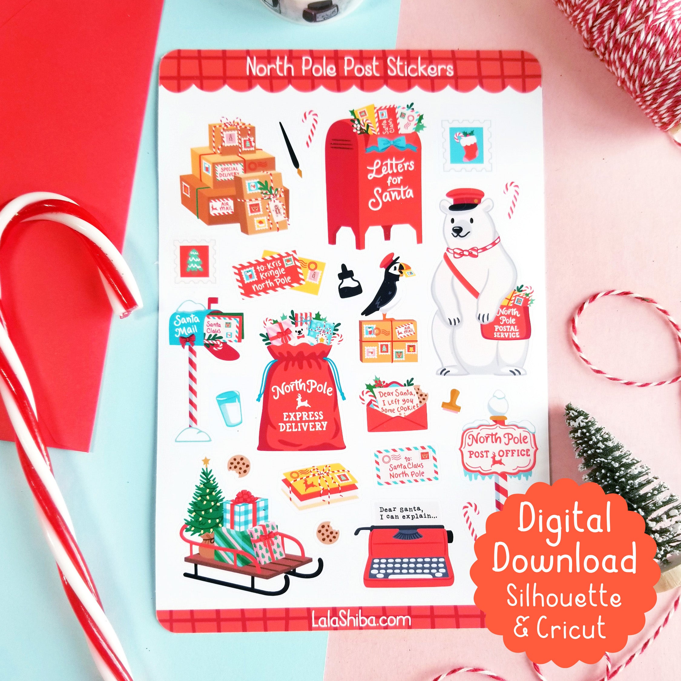 Post Sticker Template Print and Cut North Pole Post Stickers for SIlhouette and Cricut ...