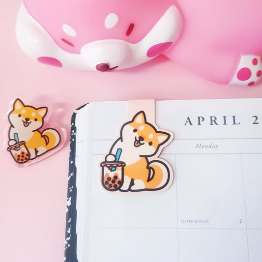 Orange Shiba Boba Magnetic Bookmark