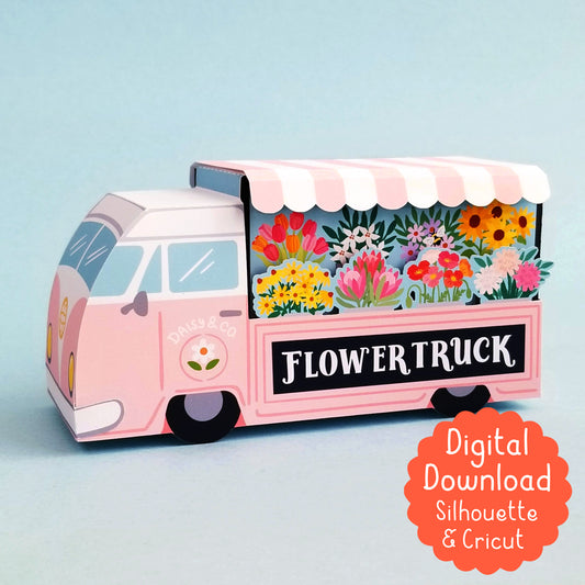 3D Flower Truck Gift Box SVG for Silhouette and Cricut