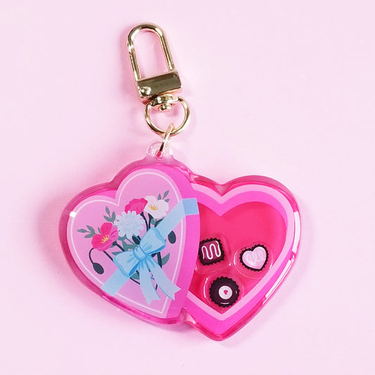 Pink Heart Box of Chocolates Acrylic Shaker Keychain