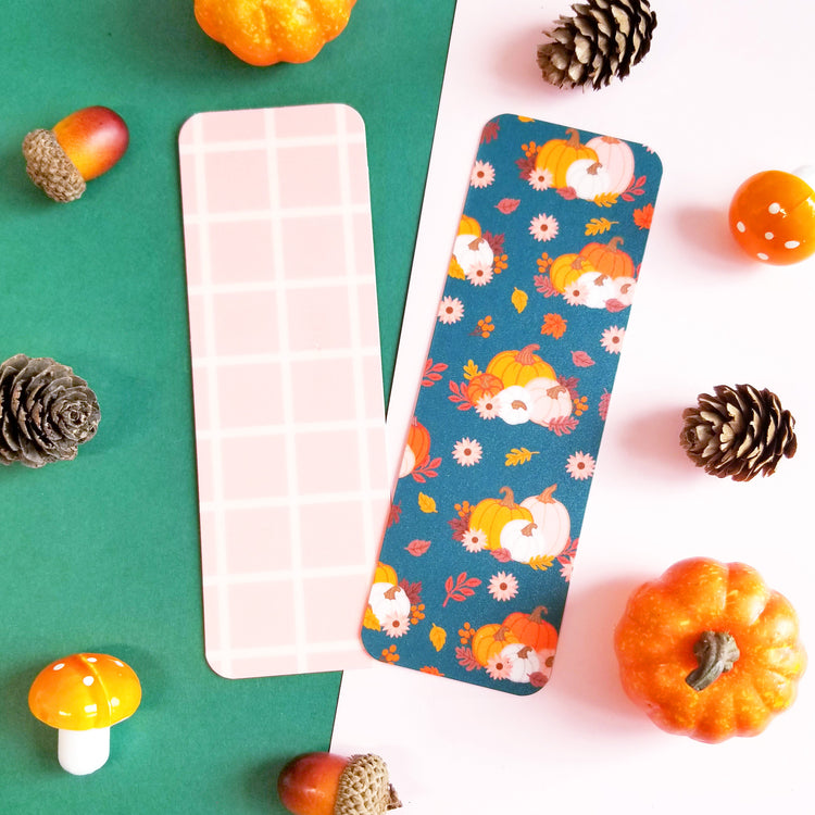 Print and Cut Pumpkins on Teal and Pink Plaid Bookmarks