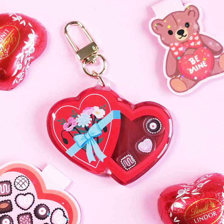 Red Heart Box of Chocolates Acrylic Shaker Keychain