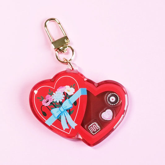 Red Heart Box of Chocolates Acrylic Shaker Keychain