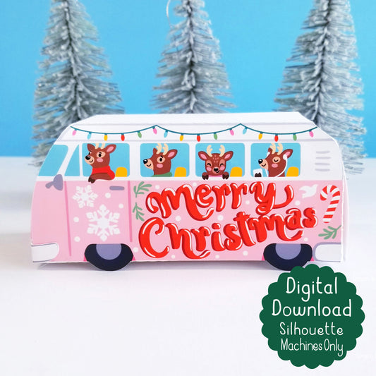 Print and Cut Christmas Reindeer Bus 3D Gift Box for Silhouette