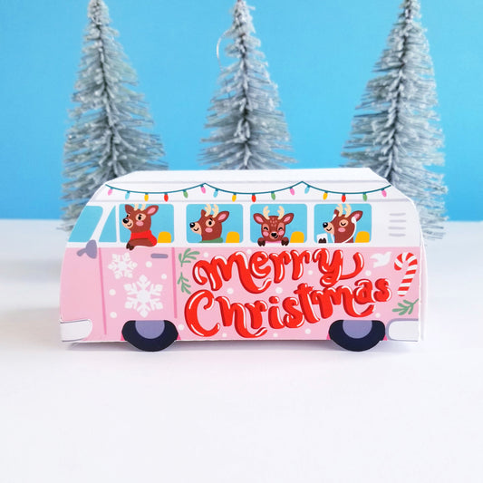 Print and Cut Christmas Reindeer Bus 3D Gift Box for Silhouette