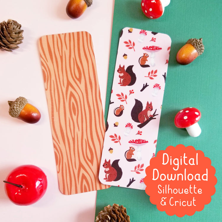 Print and Cut Squirrel and Woodgrain Bookmark