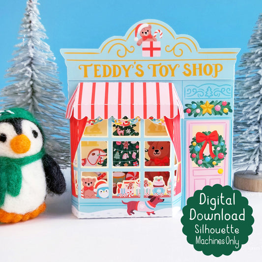 Print and Cut Christmas Toy Shop 3D Gift Box for Silhouette