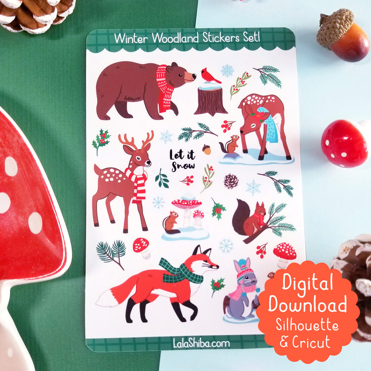 Print and Cut Winter Woodland Stickers Set1 for Silhouette and Cricut