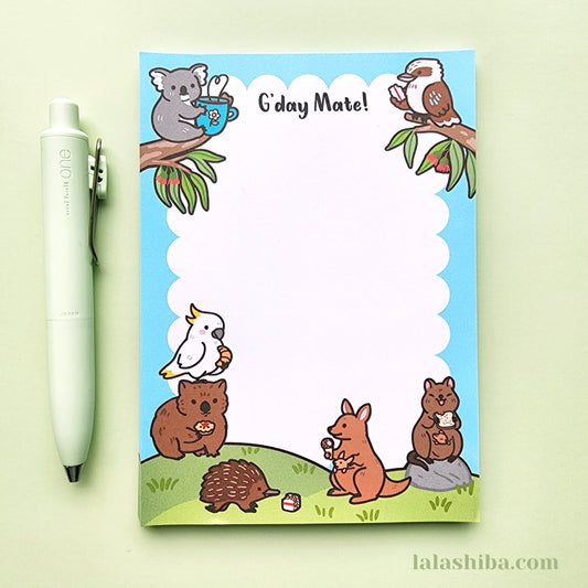 G'Day Aussie Critters Notepad, Australian Animals Notepad, A6 Notepad, Stationary Gift, Shipped Notepad, Handmade notepad