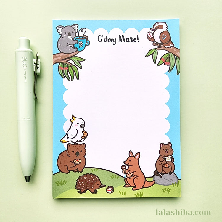 G'Day Aussie Critters Notepad, Australian Animals Notepad, A6 Notepad, Stationary Gift, Shipped Notepad, Handmade notepad