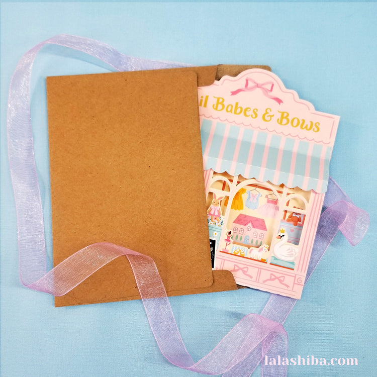 Babes And Bows Baby Shop 3D Card, Baby Shower Card, Handmade Greeting Card, Shipped