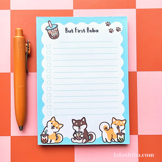 But First Boba List Notepad, Shiba Inu Notepad, Boba Notepad, A6 Notepad, Stationary Gift, Dog lovers Gift, Shipped Notepad, Handmade notepad
