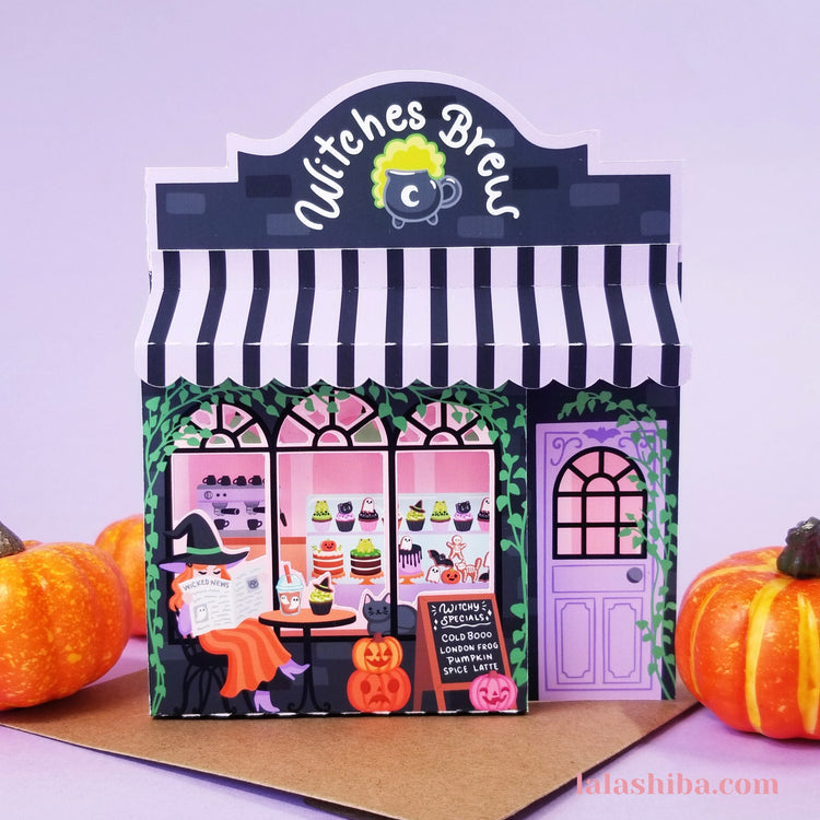 Halloween Witches Brew Shop 3D Card, Halloween Card, Handmade Greeting Card, Shipped