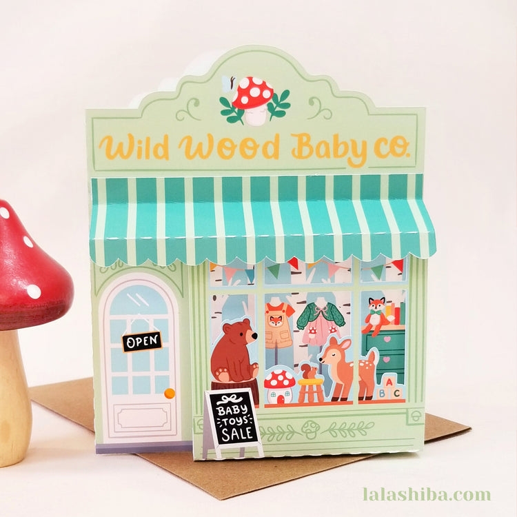 Woodland Baby Shop 3D Card, Baby Shower Card, Handmade Greeting Card, Shipped
