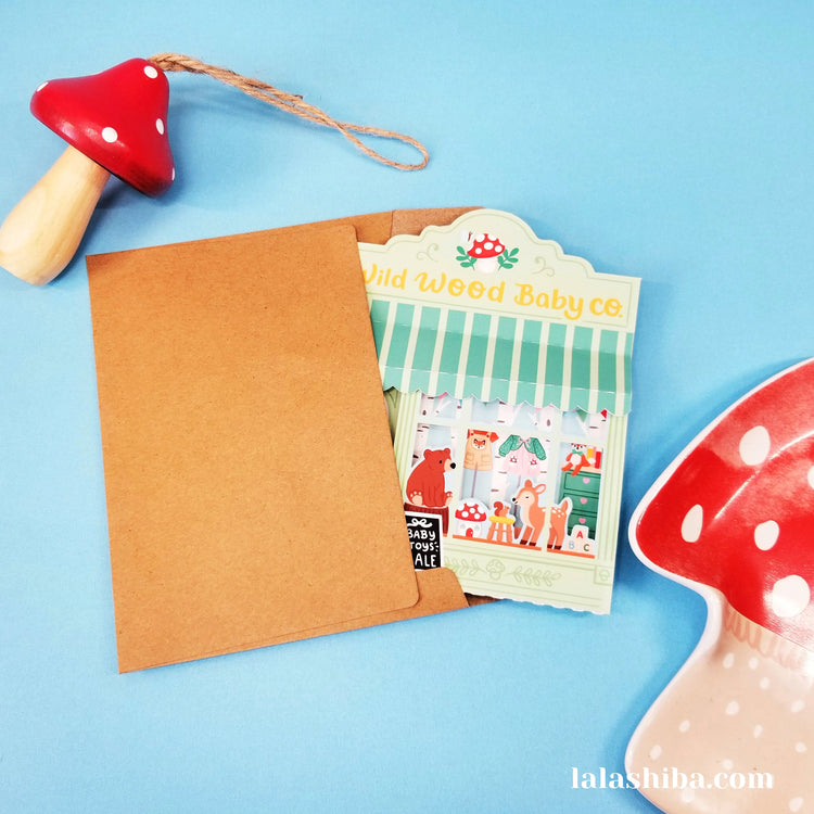Woodland Baby Shop 3D Card, Baby Shower Card, Handmade Greeting Card, Shipped