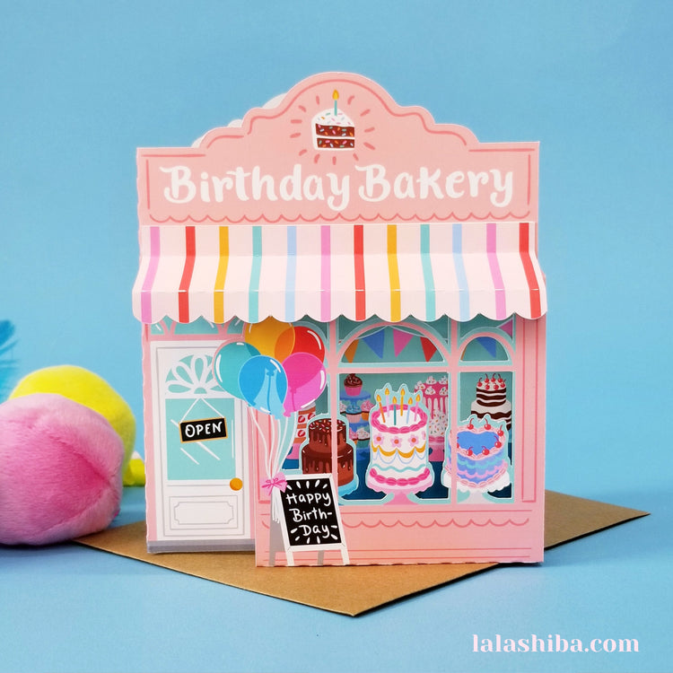 Birthday Bakery 3D Card, Handmade Greeting Card, Shipped