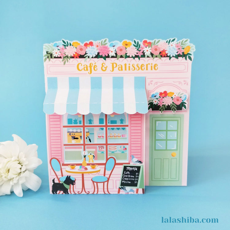 Cafe Shop 3D Card, Birthday Card, Handmade Greeting Card, Shipped