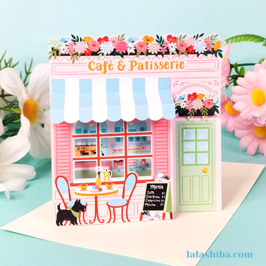 Cafe Shop 3D Card, Birthday Card, Handmade Greeting Card, Shipped